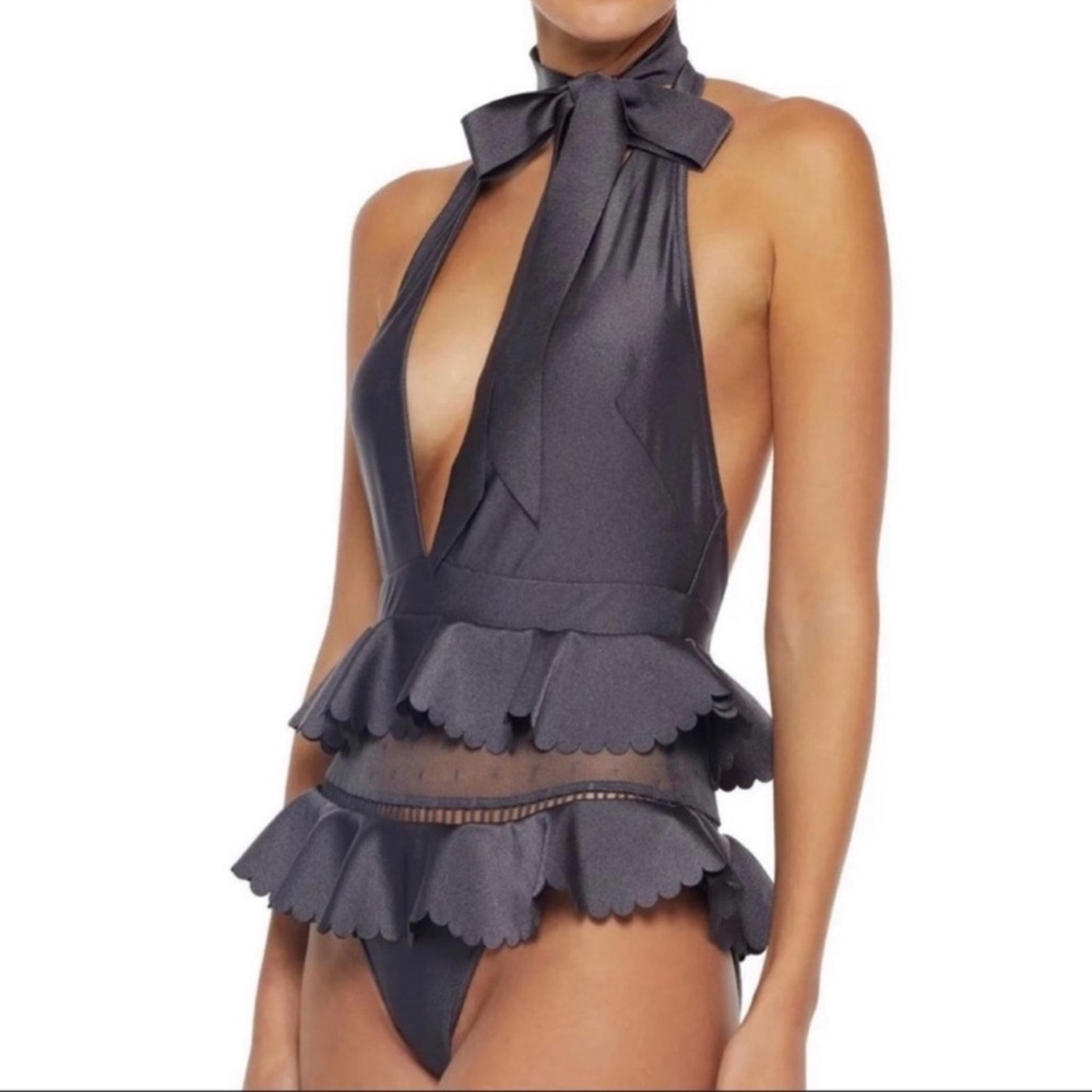 Zimmermann Ruffle trim neck tie swimsuit AU size 1